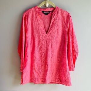 Vineyard Vines Top Tunic Bright Pink Embroidered Cotton V Neck Long Sleeve Small